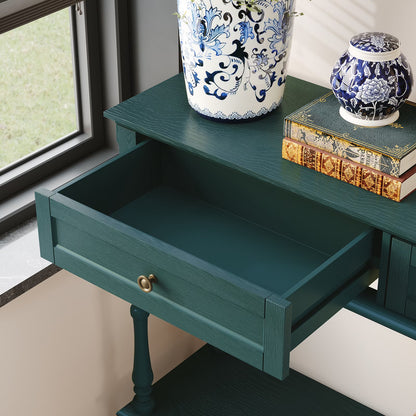 40" Modern Console Table, Assembled Entryway Table with 2 Drawers for Living Room, Green