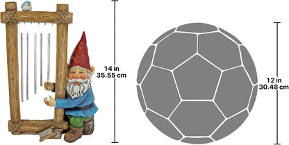 HF5152401 Garden Gnome Statue - Ringing His Chimes Garden Gnome - Lawn Gnome,Full Color
