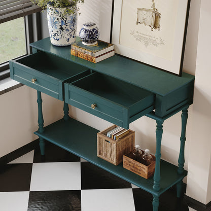 40" Modern Console Table, Assembled Entryway Table with 2 Drawers for Living Room, Green