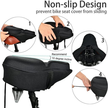 Comfort Bike Seat Cushion Soft Gel Extra Wide Big Bum Bicycle Saddle Pad Sporty