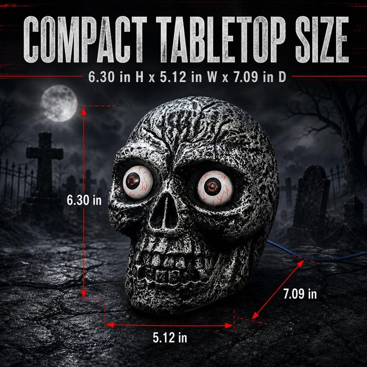 Sound Activated Skull Light up Eyes Creepy Sounds Halloween Decoration