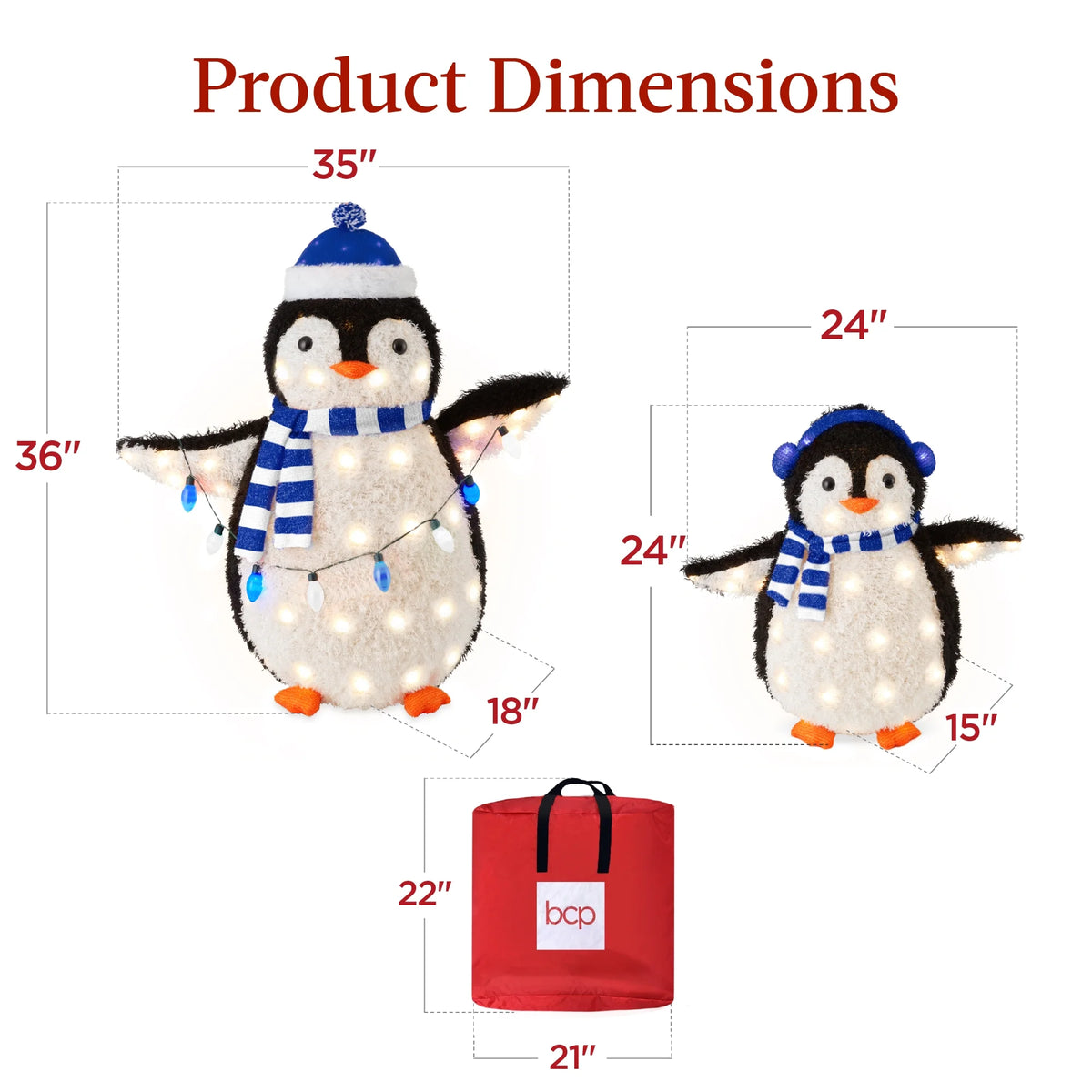 2-Piece Lighted 3Ft Pop-Up Penguin Family Outdoor Christmas Decoration W/150 LED Lights, Blue/White