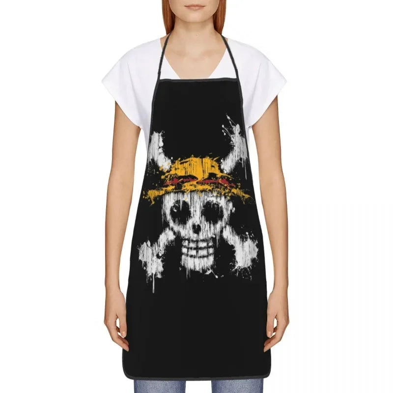 One Piece Apron Unisex Anime Straw Hat Pirates Cuisine Cooking Baking Household Cleaning Tablier Adult Children Garden Bibs Gift