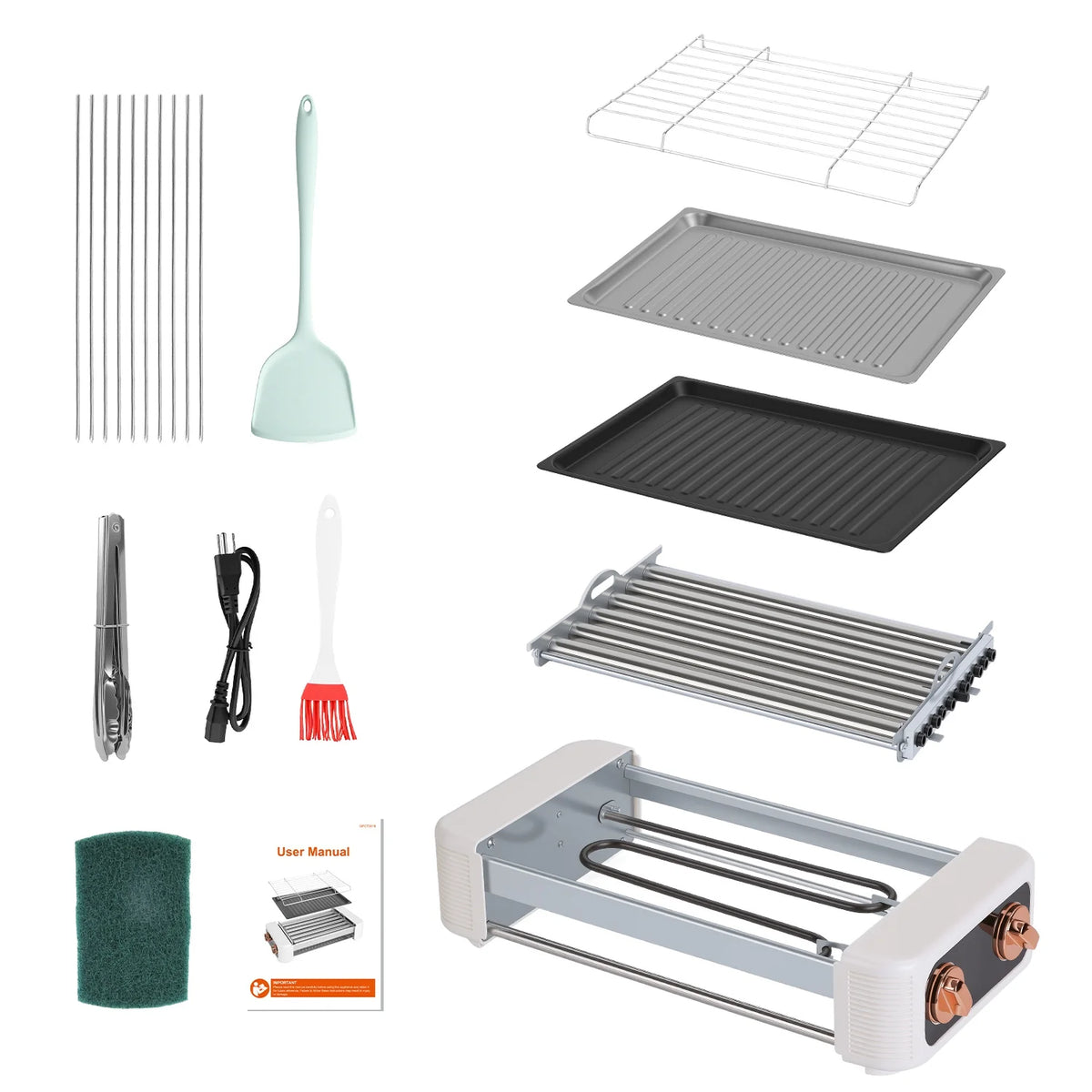 3 in 1 Electric Hot Dog Roller Machine with Grill & Griddle 6-Roller Hot Dog Cooker Smokeless Non-Stick Indoor Outdoor with 3 Temp Levels for BBQ Sausages Skewers Burgers Vegetables