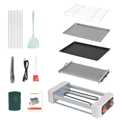 3 in 1 Electric Hot Dog Roller Machine with Grill & Griddle 6-Roller Hot Dog Cooker Smokeless Non-Stick Indoor Outdoor with 3 Temp Levels for BBQ Sausages Skewers Burgers Vegetables