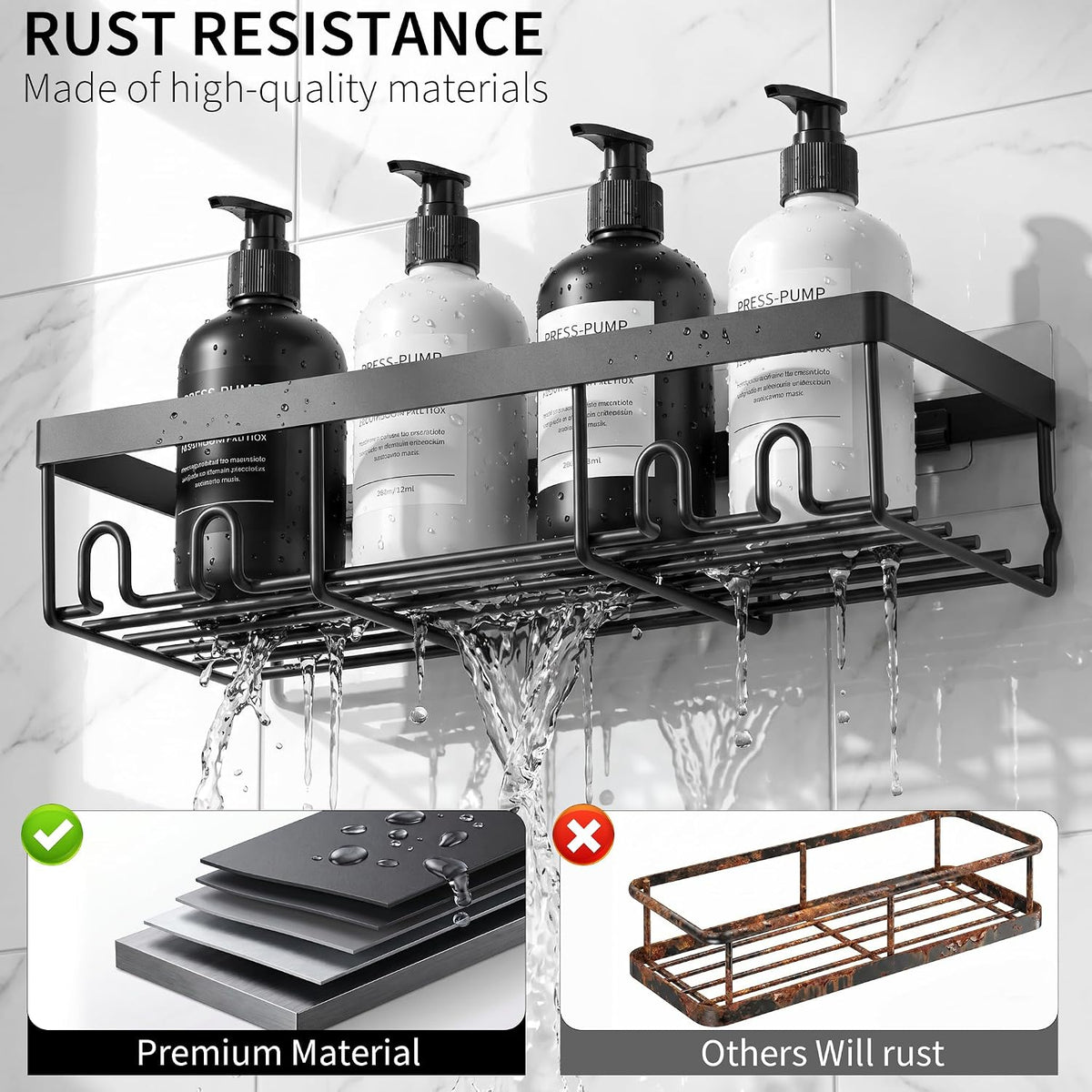 Shower Caddy Shelf Organizer Rack, Self Adhesive Black Bathroom Shelves Basket, Home Farmhouse Wall inside Organization and Storage Decor Rv Accessories, First Camper Apartment Essentials