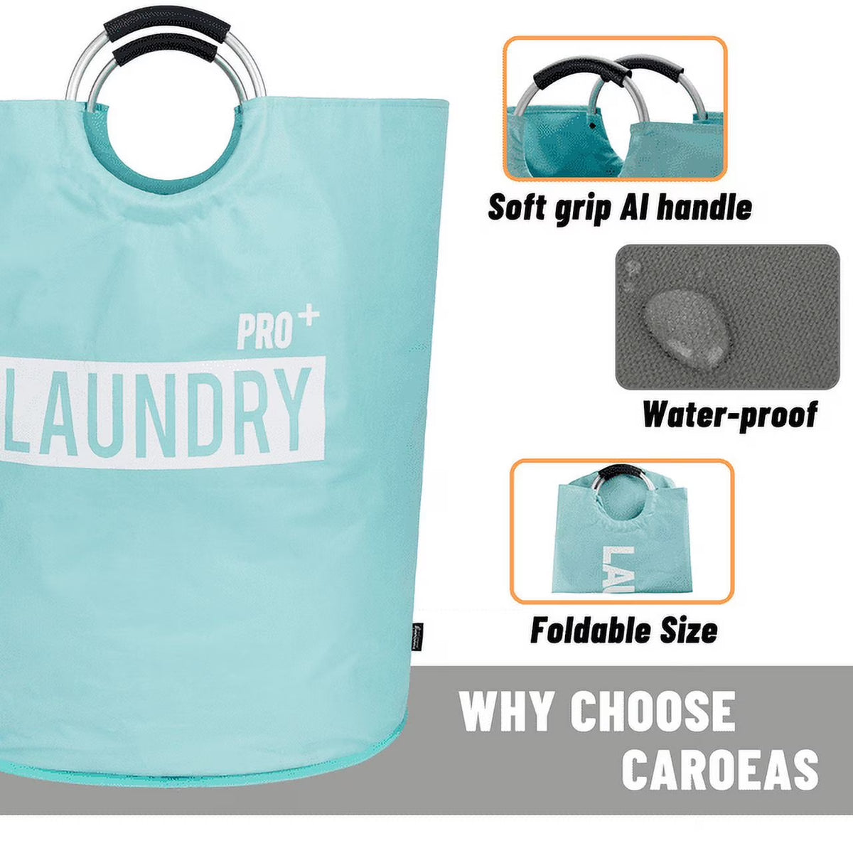 Super Large 150L Laundry Hamper Pro, Waterproof Laundry Basket, Clothes Hamper Stands up Well, Laundry Bag with Padded Handles, Collapsible Laundry Basket Easy Storage (Light Blue)