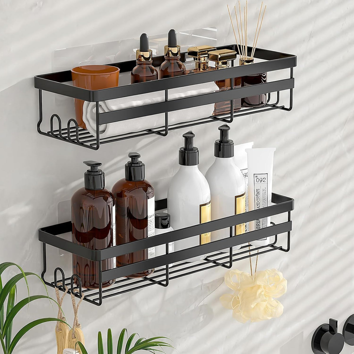 2 Pack Adhesive Shower Caddies, No Drill Bathroom Shelves, Large