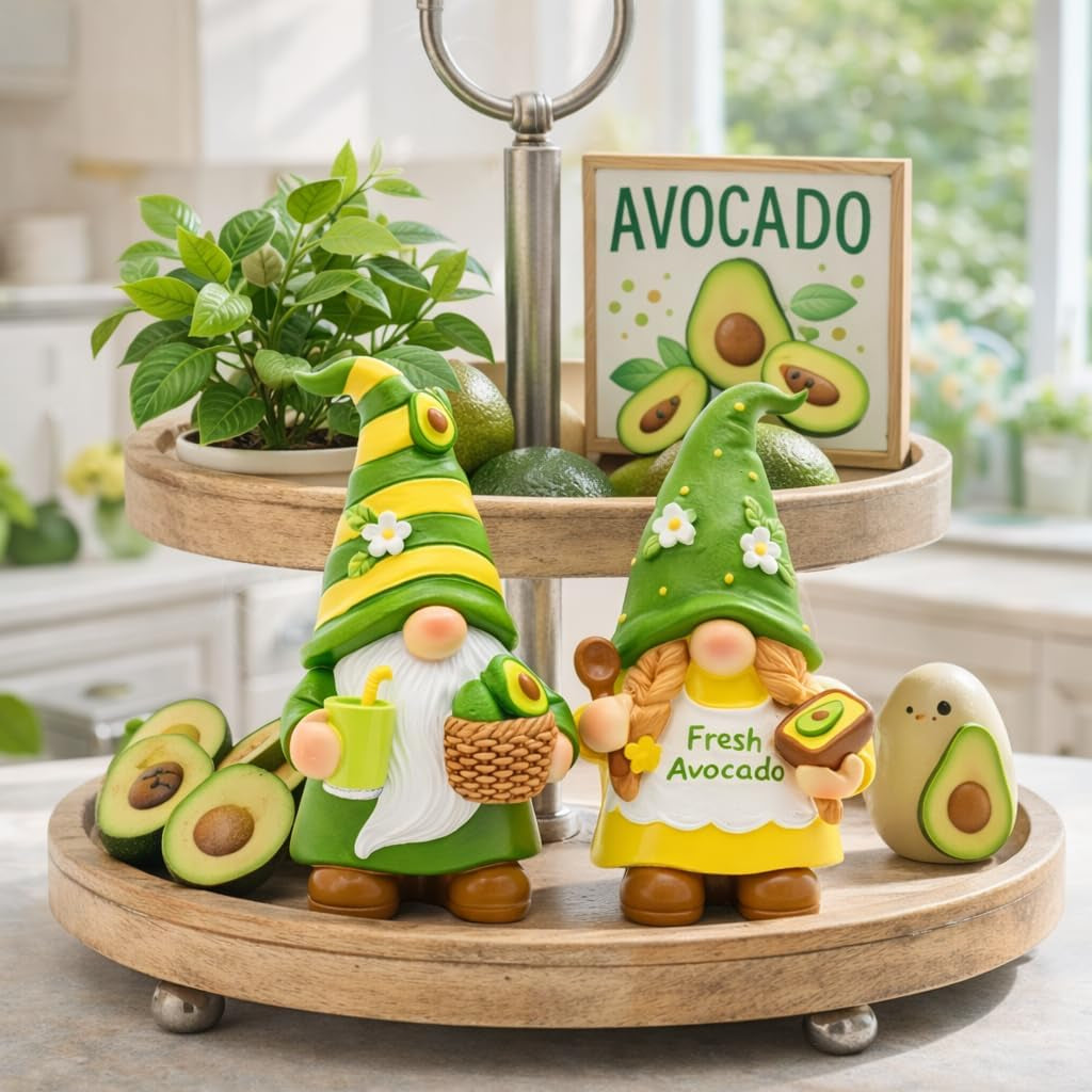 Avocado Gnome Set of 2, Summer Decorations for Home Kitchen Office