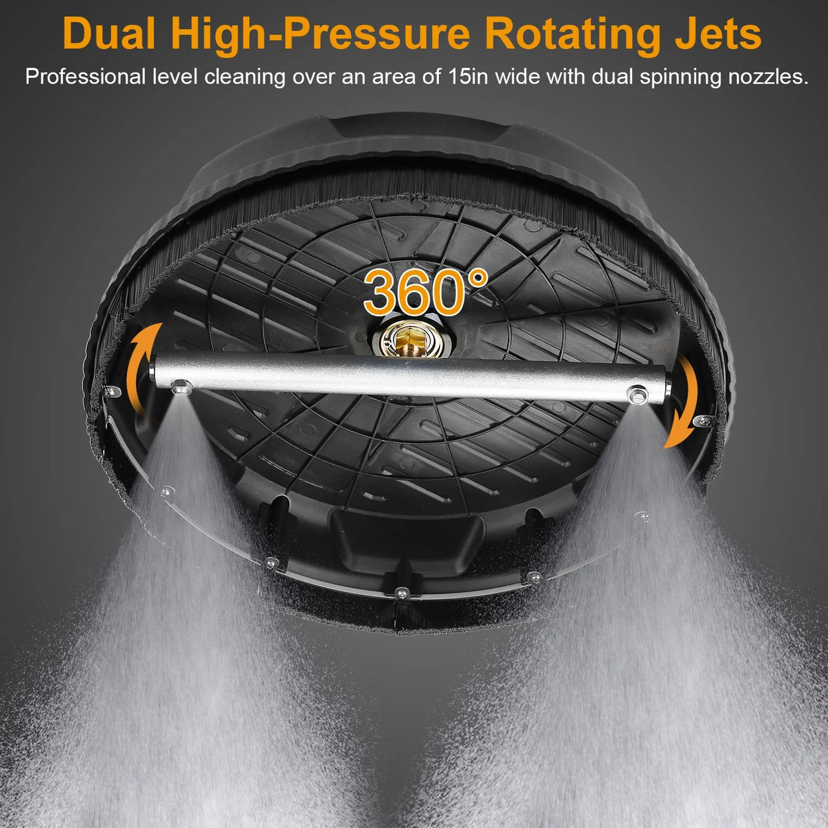 1 Set 15In High Pressure Flat Surface Cleaner 4000PSI Disc Power Washer Broom with 2 Washer Extension Wands 2Pc Replacement Nozzles
