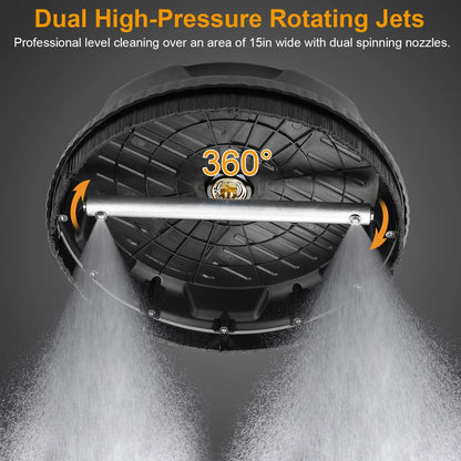 1 Set 15In High Pressure Flat Surface Cleaner 4000PSI Disc Power Washer Broom with 2 Washer Extension Wands 2Pc Replacement Nozzles