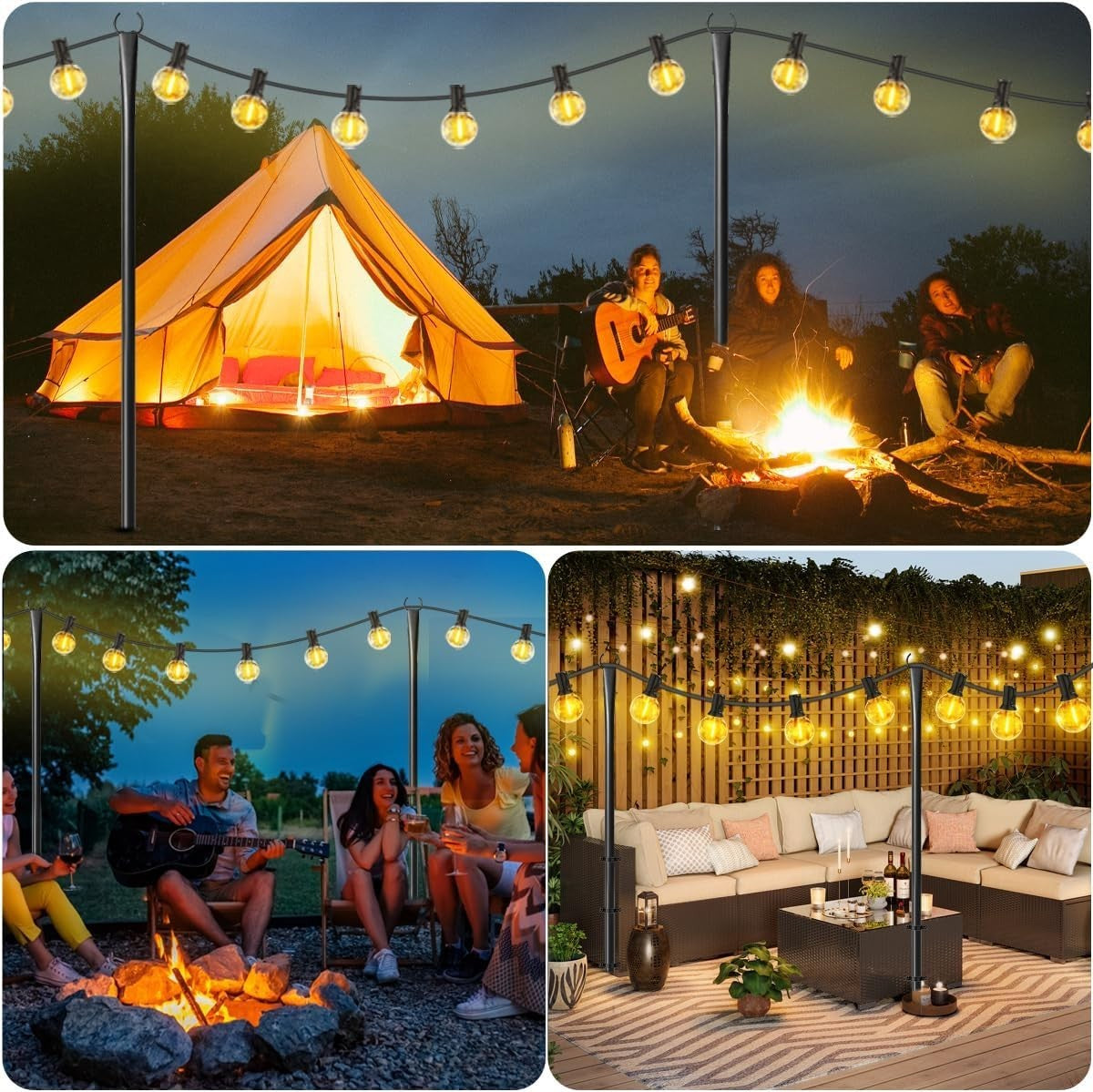 NEW 6 Pack 9FT String Light Poles Outdoor Metal Hanging Patio Garden Party