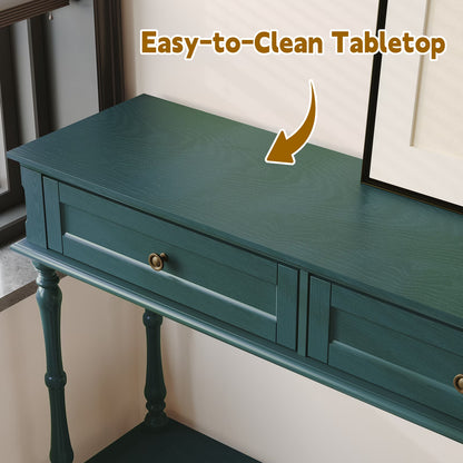 40" Modern Console Table, Assembled Entryway Table with 2 Drawers for Living Room, Green