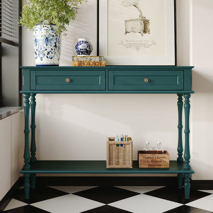 40" Modern Console Table, Assembled Entryway Table with 2 Drawers for Living Room, Green