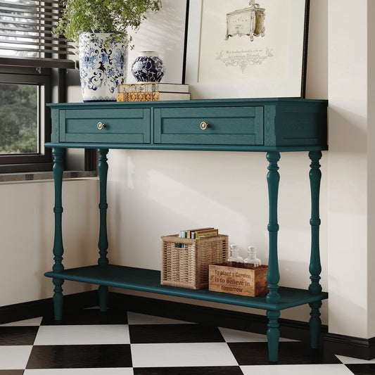 40" Modern Console Table, Assembled Entryway Table with 2 Drawers for Living Room, Green