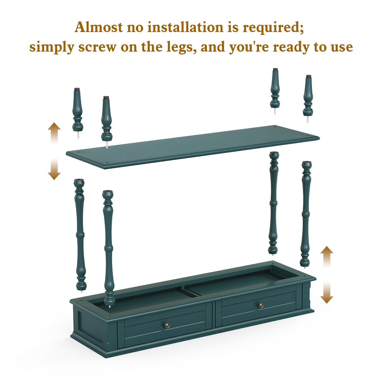 40" Modern Console Table, Assembled Entryway Table with 2 Drawers for Living Room, Green